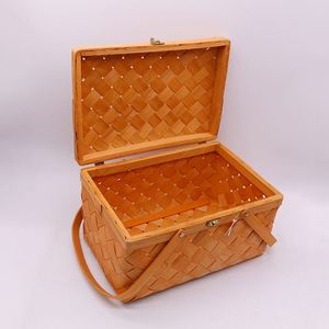 Custom Items <strong>Small</strong> Bamboo Picnic Storage <strong>Basket</strong> Wholesale Picnic <strong>Basket</strong> with Adjustable <strong>Handles</strong> - Product Image 1