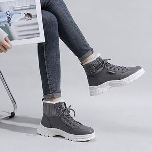 Botas de Nieve para Mujer, Otoño-Invierno 2022, Nuevas, de Cuero con Forro de Terciopelo, Caña Corta - Product Image 2