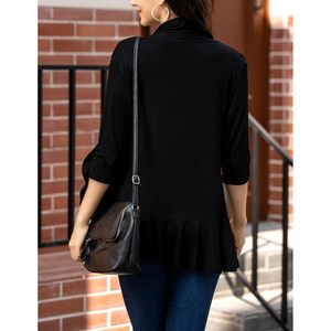 Cárdigan Abierto para Mujer FOXA, Manga 3/4, con Volantes Drapeados, Asimétrico, Ligero, de Chifón, Casual, Primavera-Verano, Tallas S-3XL - Product Image 4