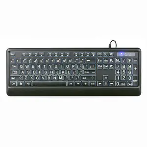 Keyboard orang tua, lampu latar huruf besar, kabel, Keyboard QWERTY bercahaya, presbiopia, Amblyopia, Keyboard khusus orang tua