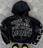 Pull-over à capuche en coton biologique avec logo personnalisé pour hommes, poids lourd, délavé à l'acide, avec broderie 3D, anti-rides et fermeture éclair