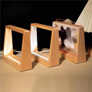 Cornice per foto in legno massello <span class=keywords><strong>di</strong></span> <span class=keywords><strong>faggio</strong></span> a LED foglia intaglio 3D luce notturna luminosa decorazione creativa fai da te - Product Image 1