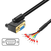 Cable DB9 macho-hembra chapado en oro con curva de 180 grados, terminal con borde superior pequeño y tubo marcador numerado, cable de conexión RS232