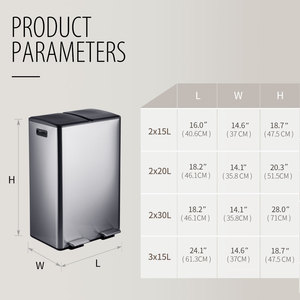 Poubelle à pédale à double compartiment <span class=keywords><strong>60L</strong></span> (2x30L) en acier inoxydable avec fermeture douce et seaux intérieurs séparés pour la cuisine - Product Image 6