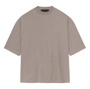 Camiseta Casual de Hombre de Alta Calidad, Cuello Redondo, 100% Algodón, Manga Corta, Color Sólido, Tejido de Punto, Color Avena Oscuro - Product Image 1