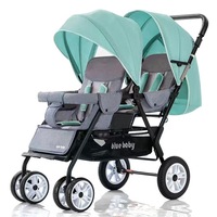 XCD D-H2M-green Léger Amovible Double Double Poussette Bébé Portable En Acier Inoxydable Cadre PU Matériel Pliable 20KG Charge