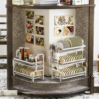 Égouttoir à vaisselle multifonctionnel moderne en acier inoxydable à trois niveaux, portable, non pliable, de type sur pied, pour le rangement des bols