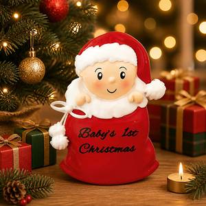 Ornamento in Resina per il Primo Natale del Bambino, Sacchetto con Babbo Natale Sbirciante con Cappello in Peluche, Alta Qualità, Durevole, 6 Colori, Regalo da Appendere all'Albero - Product Image 1