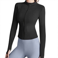Nouvelle veste de sport d'extérieur ajustée pour femme, à manches longues, séchage rapide, respirante, col montant, pour la course et le yoga
