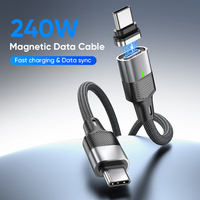 Cable Magnético USB-C de 240W, Carga Rápida de 5A, 2 en 1, Puntas Desmontables Tipo-C y Mini Adaptador, Cable de Datos Trenzado de Nailon de 24 Pines