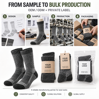 Chaussettes de randonnée en laine mérinos personnalisées, chaussettes thermiques rembourrées pour la randonnée en plein air, chaussettes d'hiver, OEM ODM, étiquette privée