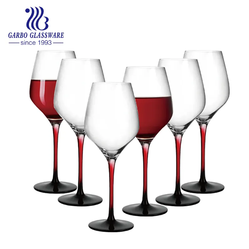 大きな640mlワイングラス手作りクリアクリスタルガラスステムウェアと赤い茎ホット販売高品質卸売ゴブレットジンワイングラス