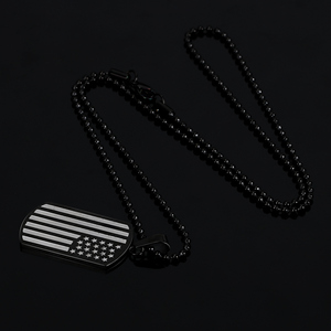 Collar de cadena con colgante de Etiqueta de perro con bandera de tira de estrella americana grande de color negro puro de acero inoxidable 316L de alta calidad Tagor - Product Image 3