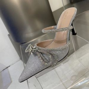 Sandalias de Tacón Alto con Tela de Seda, Estilo Nuevo, Brillantes, Elegantes y Sensuales, Color Verde, para Mujer - Product Image 3