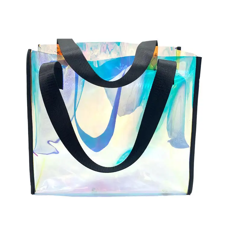 Sac holographique en PVC pour utilisation quotidienne, sac imperméable, en promotion, avec Logo imprimé UV, pour les courses, fourre-tout, populaire