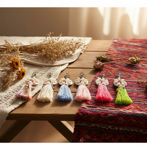 Portachiavi in Stile Etnico con Ciondolo a Fiore e Nappa, Accessorio Decorativo - Product Image 2