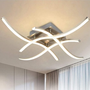 Modern Simple LED Four-Wave <strong>Ceiling</strong> <strong>Lights</strong> for Living Room Bedroom Wave-Shaped Luminaires Iron Base Acrylic AC for Hotels - Product Image 1