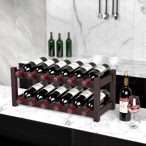 Casier à vin moderne Porte-bouteille de stockage de vin à 2 couches Porte-bouteille en bois de bambou Support écologique Support organisateur pour la maison - Product Image 2