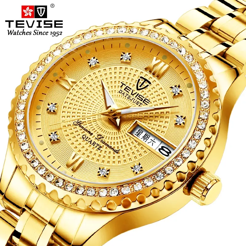 diamond watch gold colored roman numerals watches crystal women wrist quartz