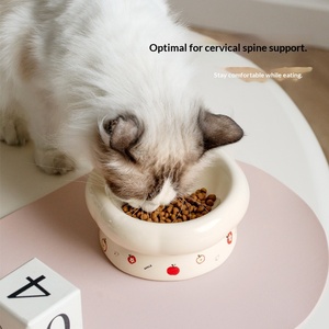 <b>Ceramic</b> Cat <b>Bowl</b> High Foot Anti-knock Cervical Spine Protection Apple Pattern Cat Food & Drinking Water <b>Bowl</b> - Product Image 4