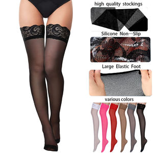 <span class=keywords><strong>Bas</strong></span> cuissardes grande taille sexy en soie transparente avec dentelle, pour femmes, pour boîtes de nuit, <span class=keywords><strong>noir</strong></span> et blanc - Product Image 4