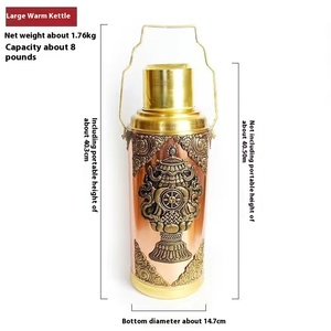 Antieke Tibetaanse Stijl Mongoolse Koperen Thermische Fles Handheld Metalen Thermoskan Ouderwetse Gravure Puur Koper Warm Water Kolf
