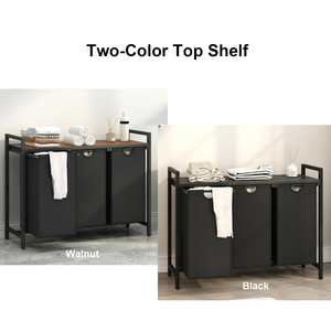 Bamboo Laundry Basket with 3 Compartments and Pull-Out Removable <b>Hamper</b> Bags <b>for</b> Bathroom Use in Separating Dirty Clothes - Product Image 2