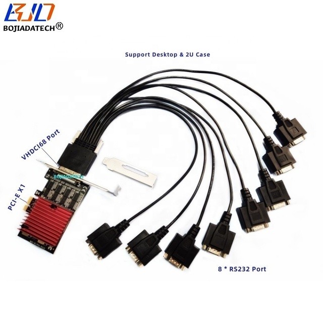 Factory Direct Sale 8 RS232 DB9 Port to PCI-E 1X PCIe X1 Adapter Controller Card With RS-232 Data Extension Cable in Stock