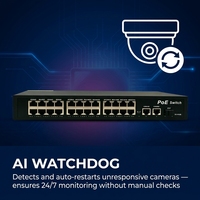 Commutateur PoE AI ANPA 27 ports (24 PoE + 2 Uplink + 1 SFP) 10/100 Mbps, montable en rack, avec Watchdog, 16 Gbit/s, QoS, empilable pour vidéosurveillance