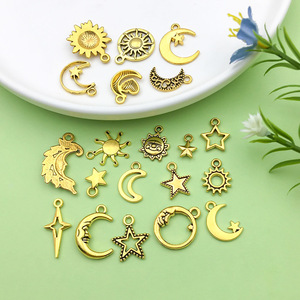 Pendentifs en alliage d'or antique, soleil, lune, étoile, formes variées, pour la fabrication de colliers, accessoires de bijoux DIY - Product Image 4