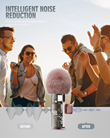 Microphone cravate sans fil 3-en-1 K15 (Rose) avec connecteur Type-C, construction métallique pour iPhone/iPad/Android, caméra, vidéo, podcast, vlog