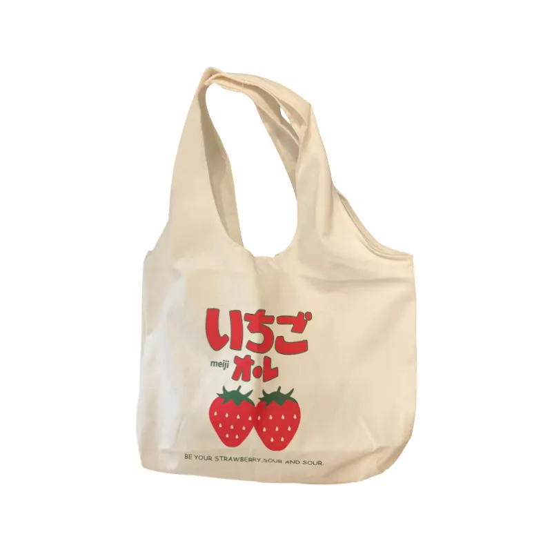 Custom printed logo cartoon cute casual style foldable Makeup Shopping for girl women lunch Cotton Canvas Tote Bag