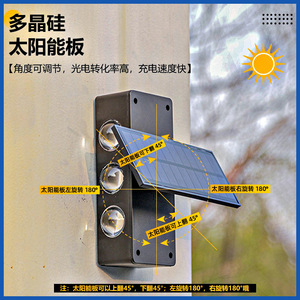 โคมไฟติดผนังกระจกนูน Hejia Solar 6 หลอด LED สำหรับภายนอกอาคาร กันน้ำ ใช้สำหรับลานบ้าน ปรับความสว่างได้ - Product Image 3