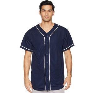 Plain Navy Blue Baseball Jersey Mens Button Up V Neck Team Shirt Short Sleeve Solid Color Athletic Uniform Blank Sportswear - Product Image 1