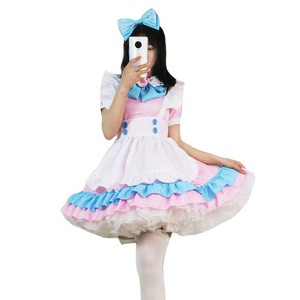Lolita Maid Dress Pink Blue Ruffle Skirt With Big Bow Cosplay Costume For Anime Role Play Women Plus Size - Product Image 4