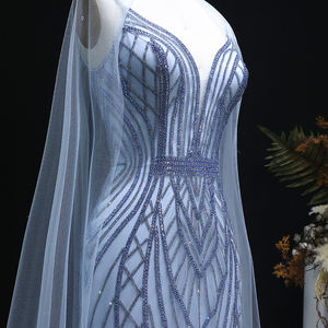 Sharon dedi sssaid Sparkle kristal mavi Mermaid abiye pelerin kollu siyah çıplak kızlar balo parti önlükler - Product Image 3