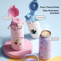 Bouteille de sport isotherme en acier inoxydable de 500 ml pour enfants (garçons et filles) avec poignée, design portable à double ouverture