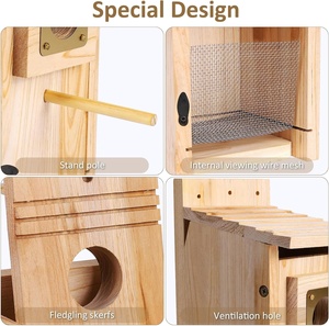 Casetta per Uccelli Classica in Legno Rinforzato con Protezione in Rame, Nido Esterno per Fringuelli, Rondini, Passeri e Cinciali, Forma Rettangolare - Product Image 5