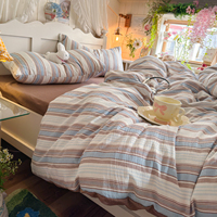 Parure de lit double rayée douce en gaze de polyester respirante style Cottagecore pour chambre à coucher et chambre d'amis (normes européennes)