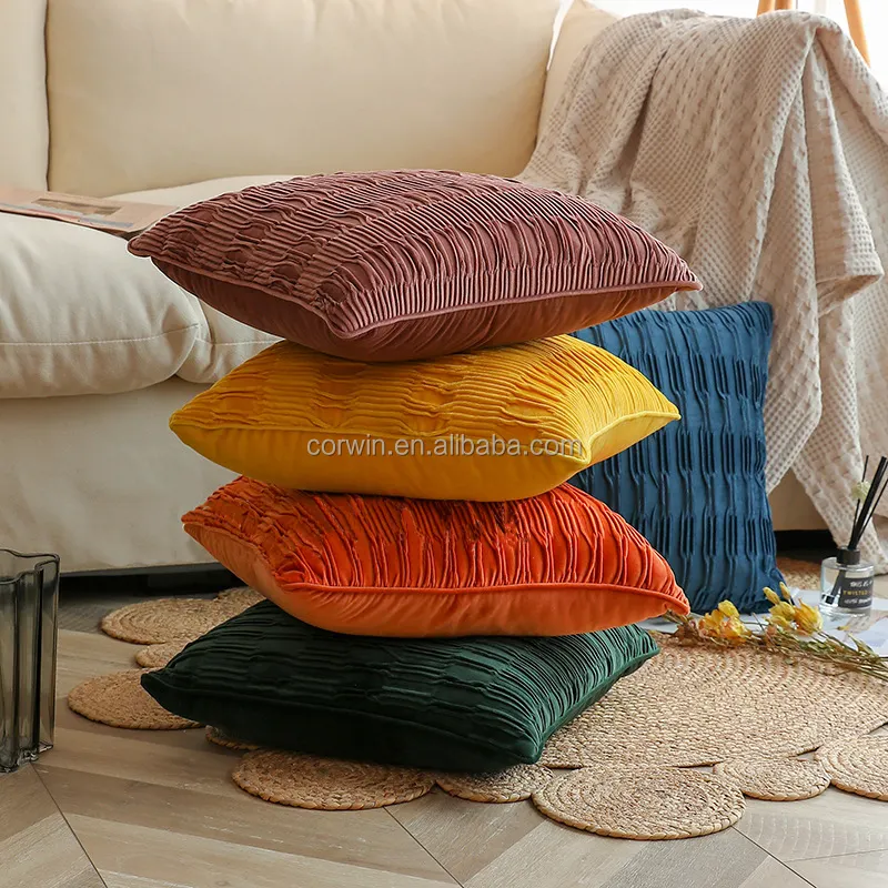 European Modern Style Pleats Velvet Fabric Luxury Pillow Case Cover Nordic Style Pillows Home Decor Cushion