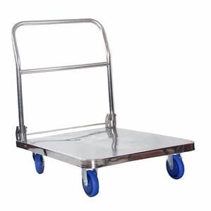 Chariot de cuisine pliable industriel à quatre roues 600*900*860mm en acier inoxydable anti-corrosion et antirouille, plateforme 5'' à rotation 360 degrés - Product Image 2