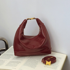 Women Retro Leather <b>Handbag</b> Solid Color Underarm Bag Detachable Crossbody Strap - Product Image 2