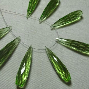 Gorgeous Grapes Green Quartz 4 <b>Matched</b> Pair <b>Long</b> Tear Drops 8x35mm Loose Gemstones for Jewelry Making India - Product Image 1