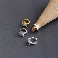 Großhandels preis Vergoldeter Schmuck bügel 925 Sterling Silber Vergoldet CZ Hochwertige Blume Huggie Ohrringe