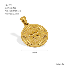 Colgante de Moneda con Signo del Zodíaco |   Amuleto Redondo del Zodiaco de Acero Inoxidable Chapado en Oro PVD de 18K para la Fabricación de Joyas |   Impermeable e Hipoalergénico - Product Image 6