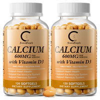Suplemento de Calcio 600mg D3 5000 UI K2 MK-7 100mcg B12 1000mcg en Cápsulas Blandas, Apoyo para Huesos, Corazón, Sistema Inmunológico y Nervioso, Sin GMO ni Gluten
