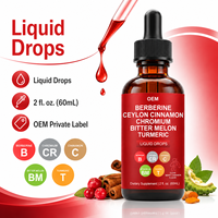 Gouttes liquides à base de plantes composées personnalisées OEM contenant de la berbérine, de la cannelle, du chrome, du melon amer et du curcuma pour soutenir le métabolisme corporel