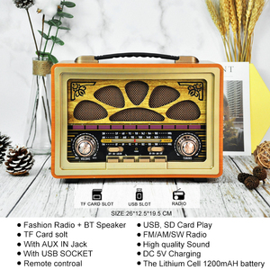 M-2022BT Meier Men di alta qualità Vintage incisione legno portatile Am Fm <span class=keywords><strong>Sw</strong></span> 3 Band <span class=keywords><strong>Auto</strong></span> Usb Radio In un Design retrò - Product Image 2