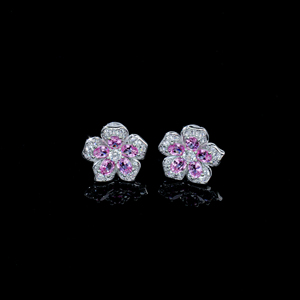 925 Sterling Silver Pink Sapphire CZ Flower <b>Stud</b> Earrings Women Fashion Jewelry - Product Image 2