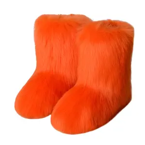 Snow Boots Ladies Plush Boots Female Warm Luxury Footwear Furry Cotton Shoes Women's Fluffy Faux Fox Fur Winter Adult OEM